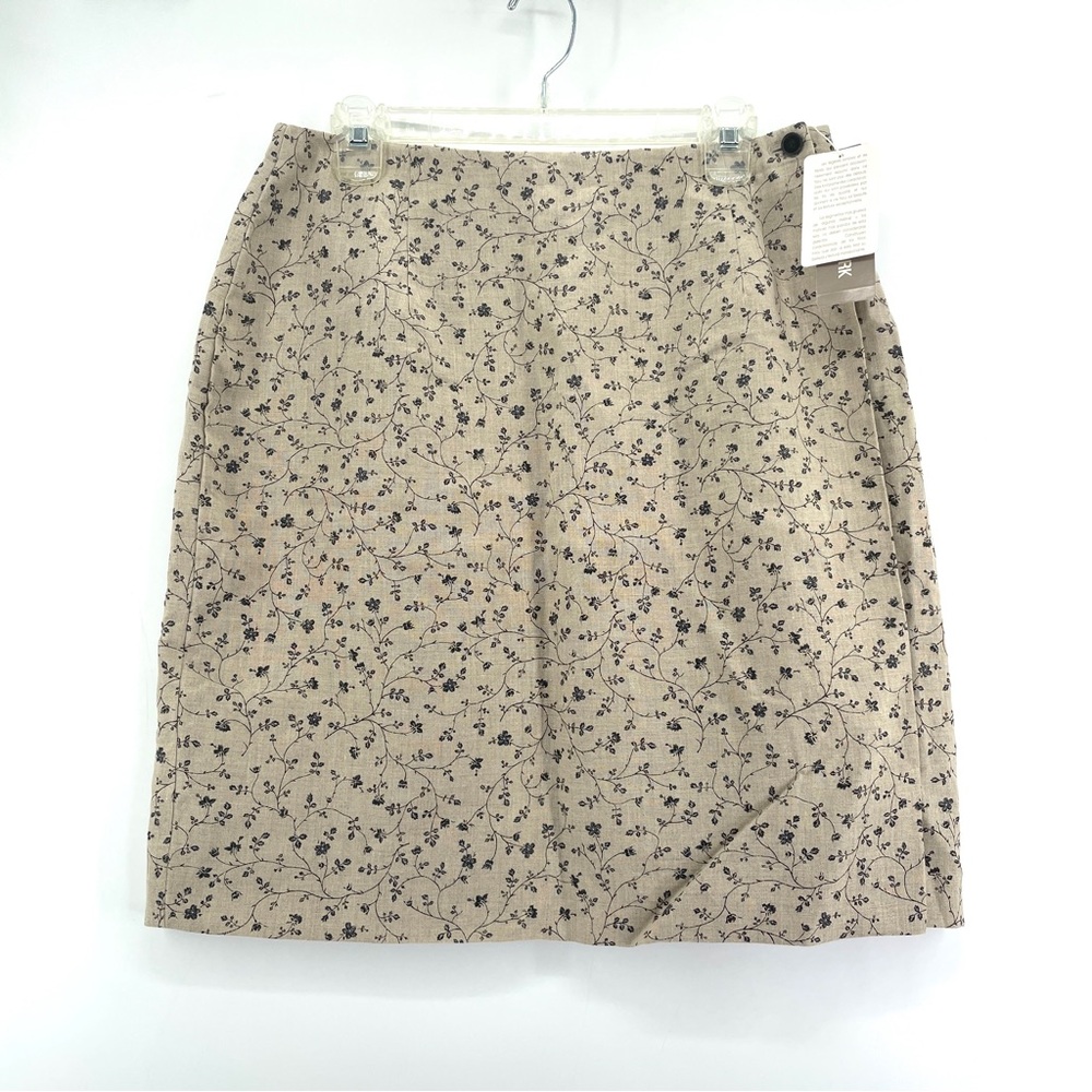 NWT Jones NY 100% Linen Floral Wrap Mini Skirt 12* Blue Oatmeal‎ Cottagecore